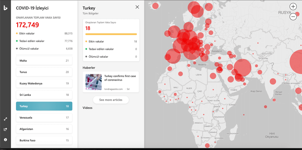 microsoft bing koronavirüs