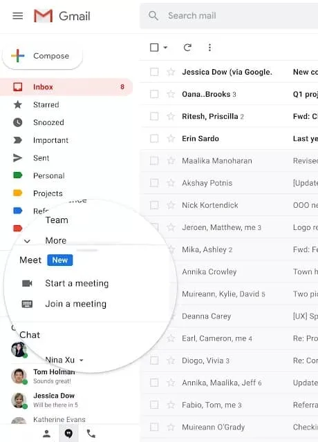 Google Meet görüşmeleri Gmail üzerinden başlatılabilecek