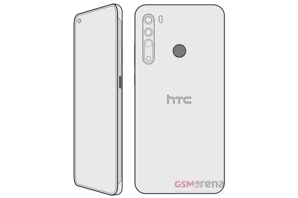HTC Desire 20 Pro ekranı ve dörtlü arka kamerası çizimde görüldü