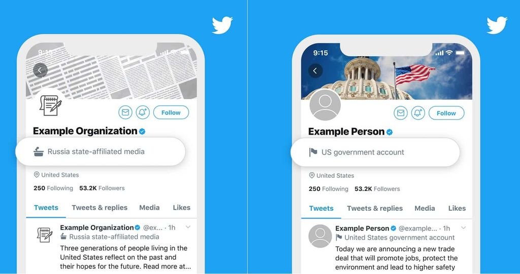 Twitter'dan devlet yetkilileri ve medya kuruluşları için özel etiket