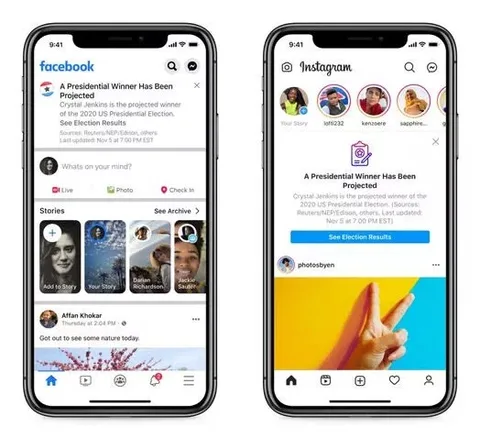 Facebook ve Instagram ABD başkanlık seçiminin galibini ana sayfada duyuracak