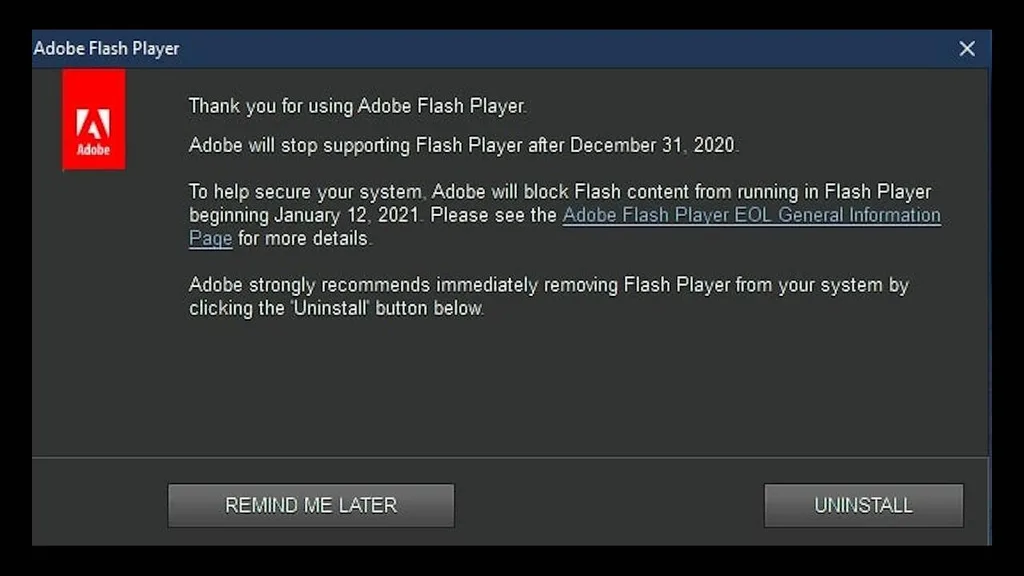 Adobe Windows 10 kullanıcılarına Flash için yolun sonunun geldiğini hatırlatıyor