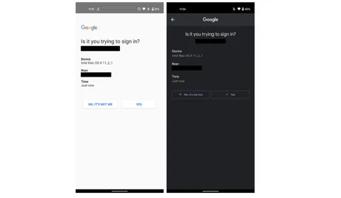 Android’de çift faktörlü doğrulama ekranına karanlık mod