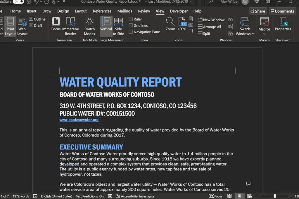 Microsoft Word için daha fazla koyu mod desteği yolda