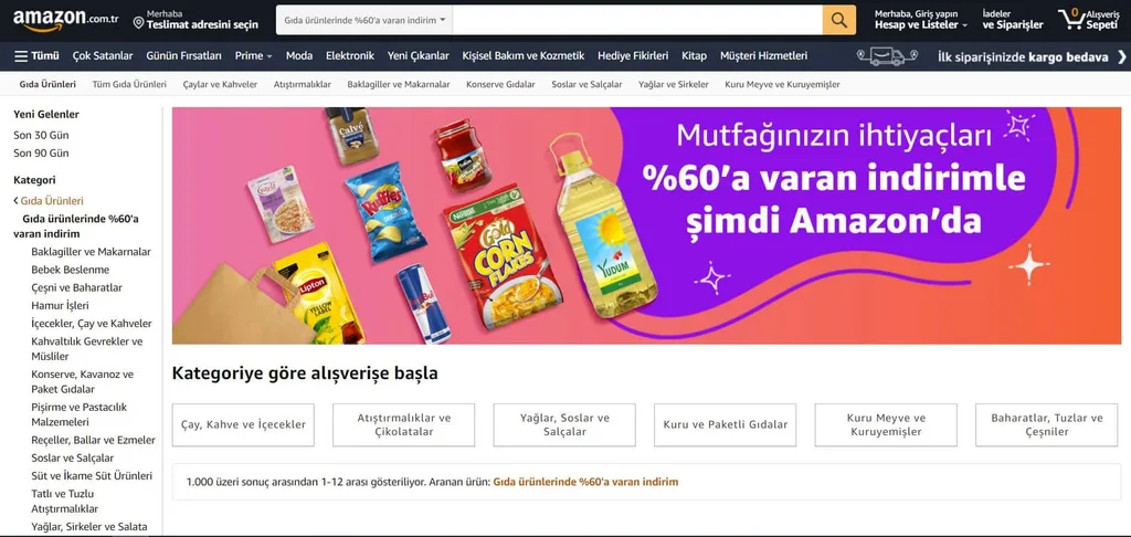 Amazon.com.tr içinde gıda ve içecek kategorisi açıldı