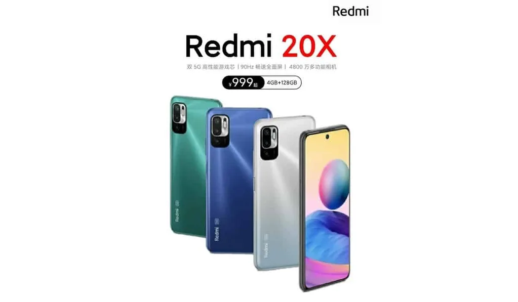 Redmi 20X afişi renk seçeneklerini gösteriyor, özellikler hakkında ipucu veriiyor