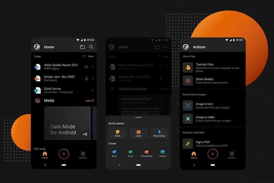 microsoft office android koyu tema