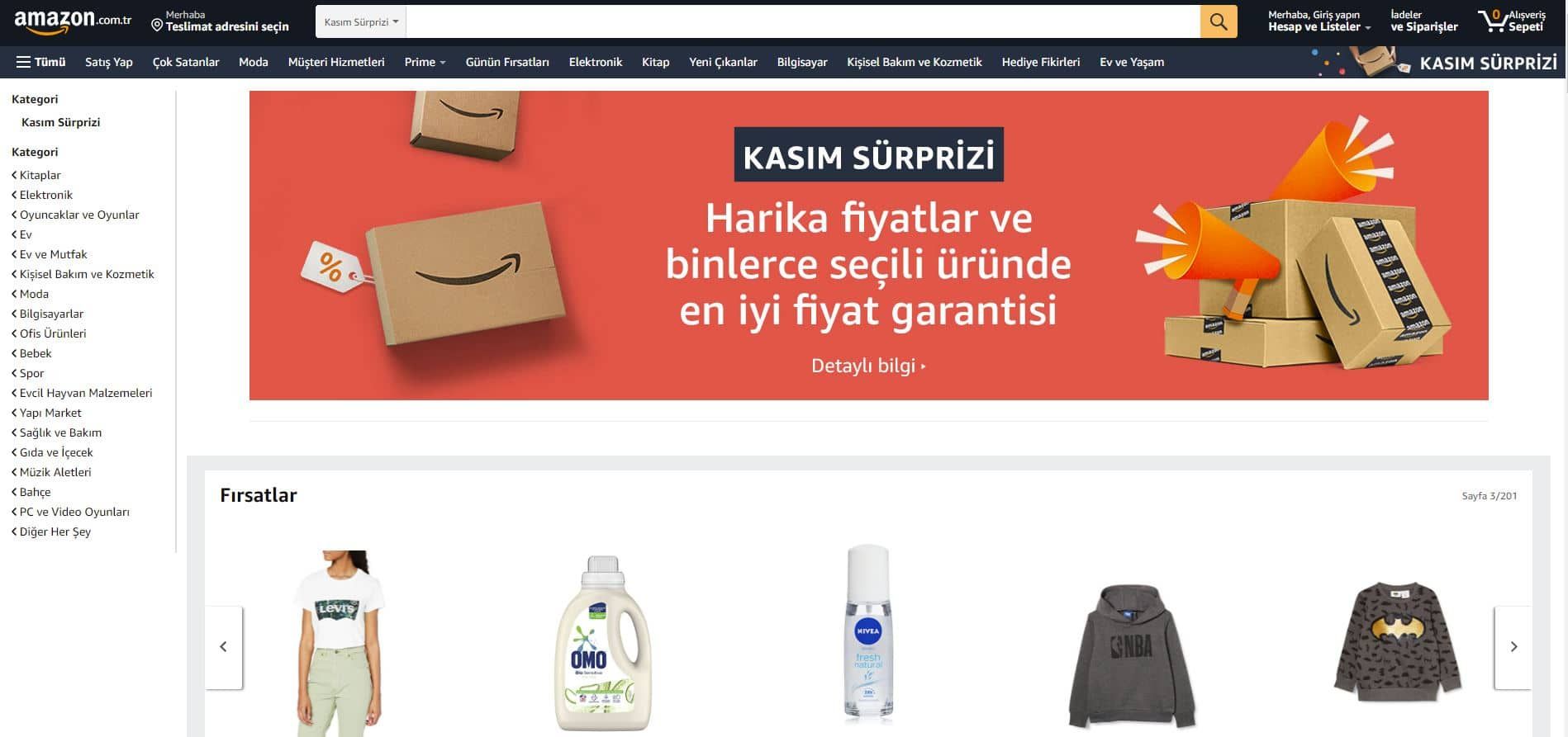 amazon.com.tr kasım sürprizi