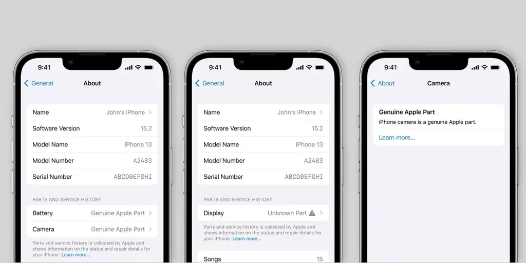 iOS 15.2 iPhone’un parça değişim geçmişini gösterecek