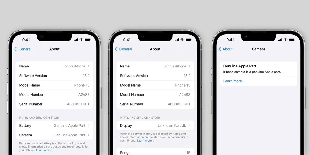 iOS 15.2 iPhone’un parça değişim geçmişini gösterecek