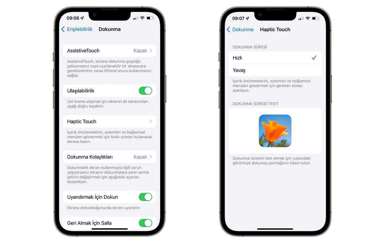 ios erişilebilirlik dokunma