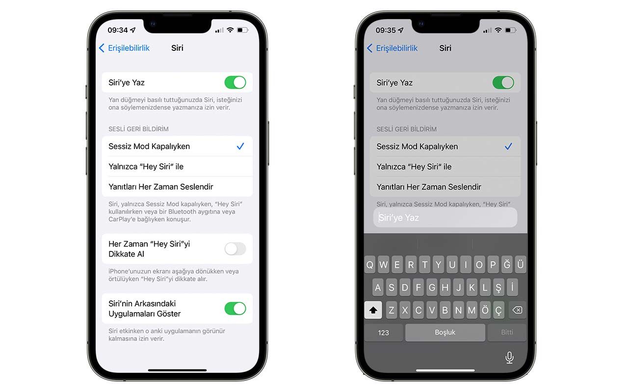 ios erişilebilirlik siri'ye yaz