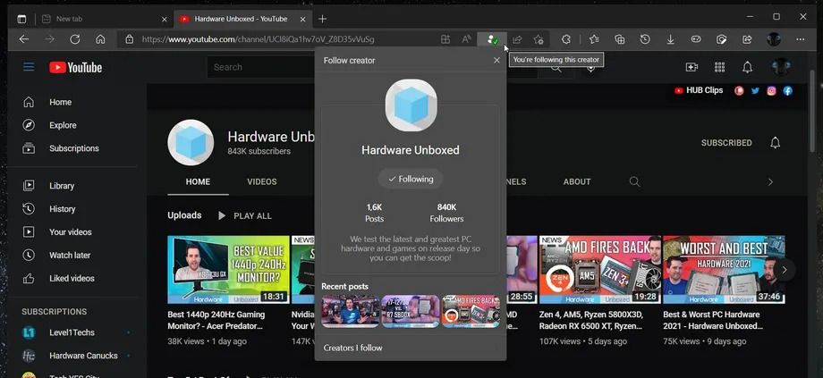 Microsoft Edge ile YouTube kanallarını takip etmek kolaylaşacak