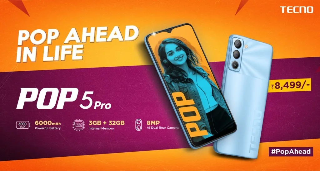 Tecno Pop 5 Pro tanıtıldı: Helio P22 işlemci, 6000 mAh pil