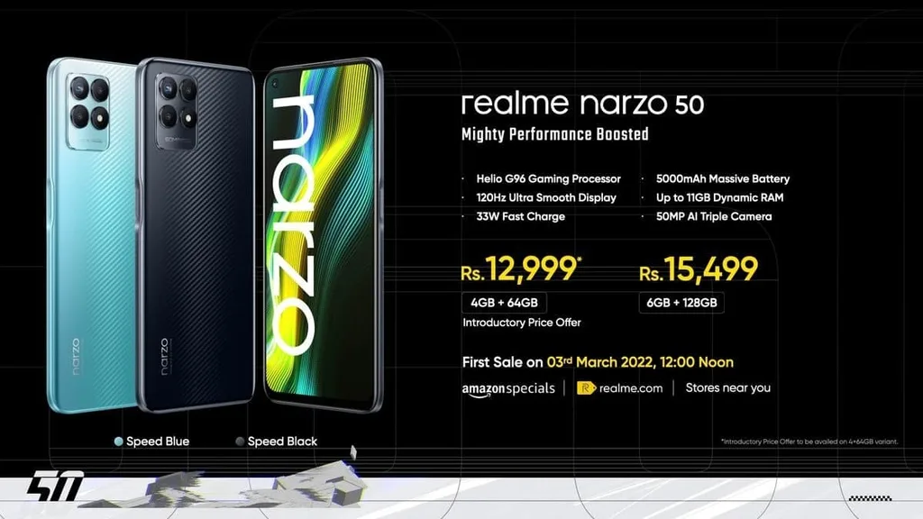 Realme Narzo 50 tanıtıldı: Helio G96 işlemci, 120 Hz ekran