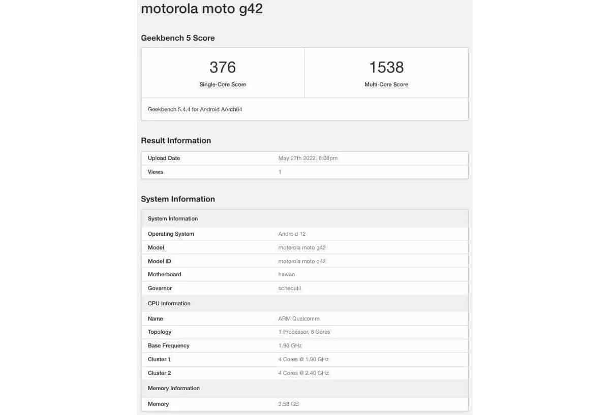 Motorola Moto G42’nin özellikleri test sonucuyla görüldü