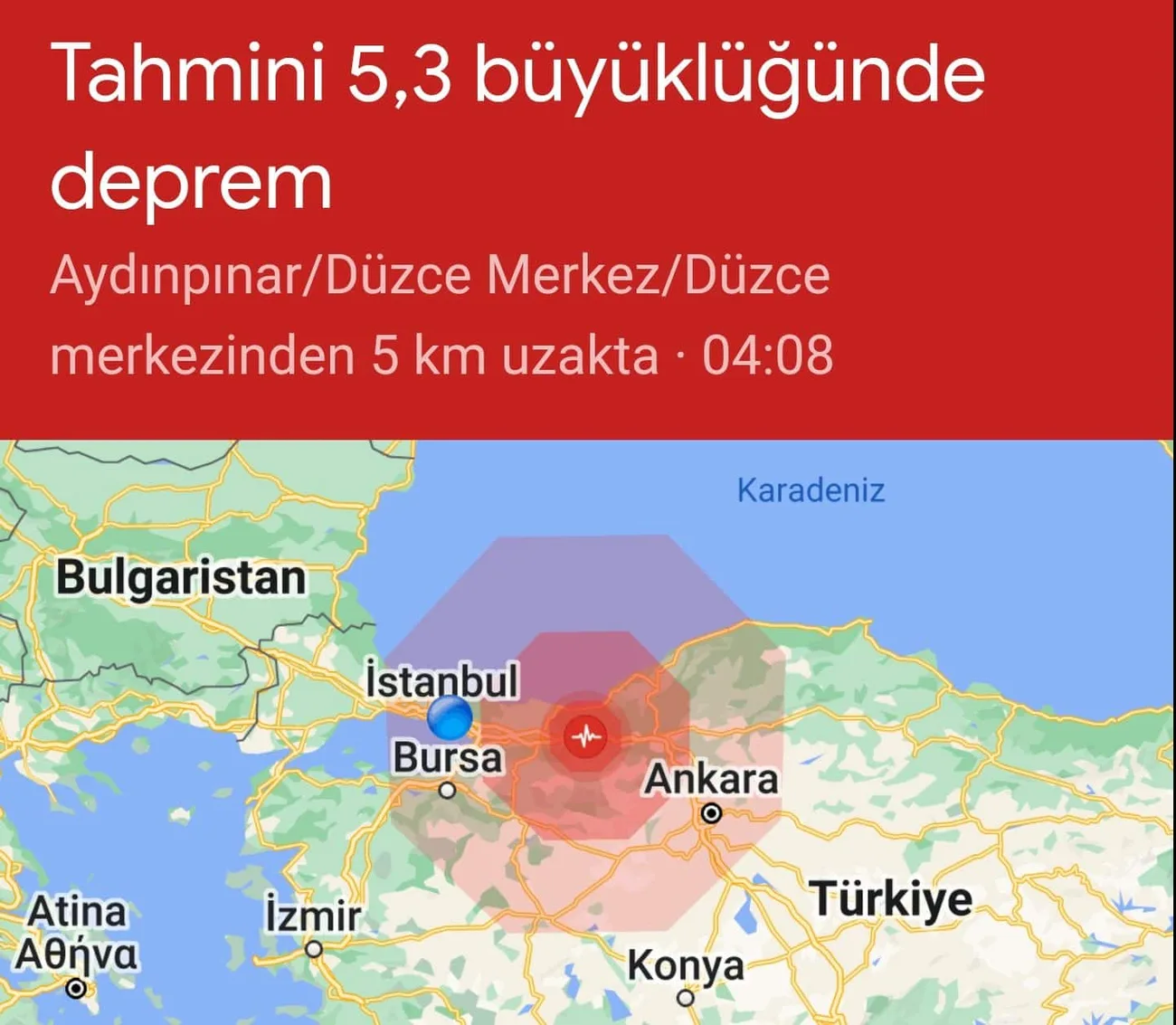 Android Deprem Uyarı Sistemi 23 Kasım Düzce depreminde çalıştı