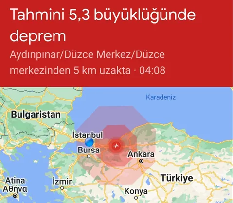 Android Deprem Uyarı Sistemi 23 Kasım Düzce depreminde çalıştı