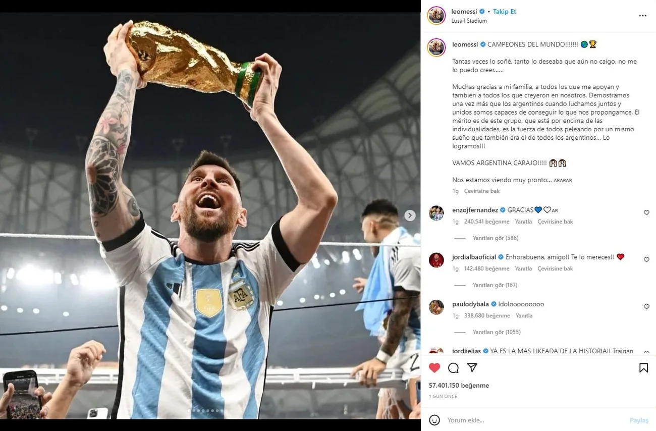 Lionel Messi Instagram’da beğeni rekoru kırdı