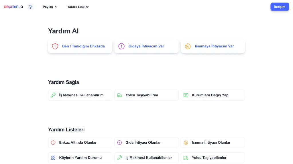 Deprem.io: Yardıma ihtiyacı olan veya yardım etmek isteyenler için hizmette