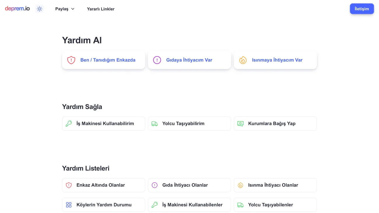 Deprem.io: Yardıma ihtiyacı olan veya yardım etmek isteyenler için hizmette