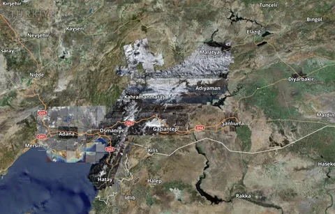 Kahramanmaraş depremlerinin yıkıcı etkisi Atlas haritasındaki uydu görüntülerinde