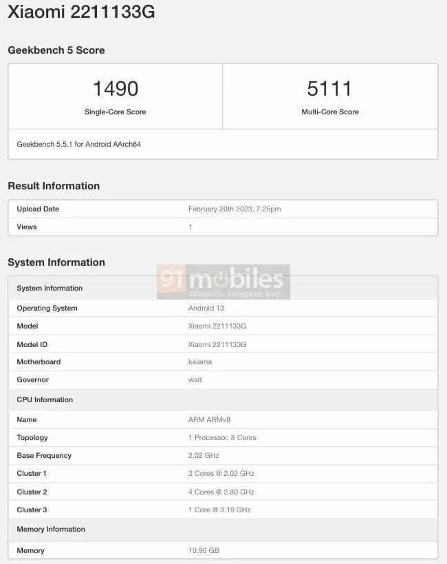 xiaomi 13 5g geekbench 5
