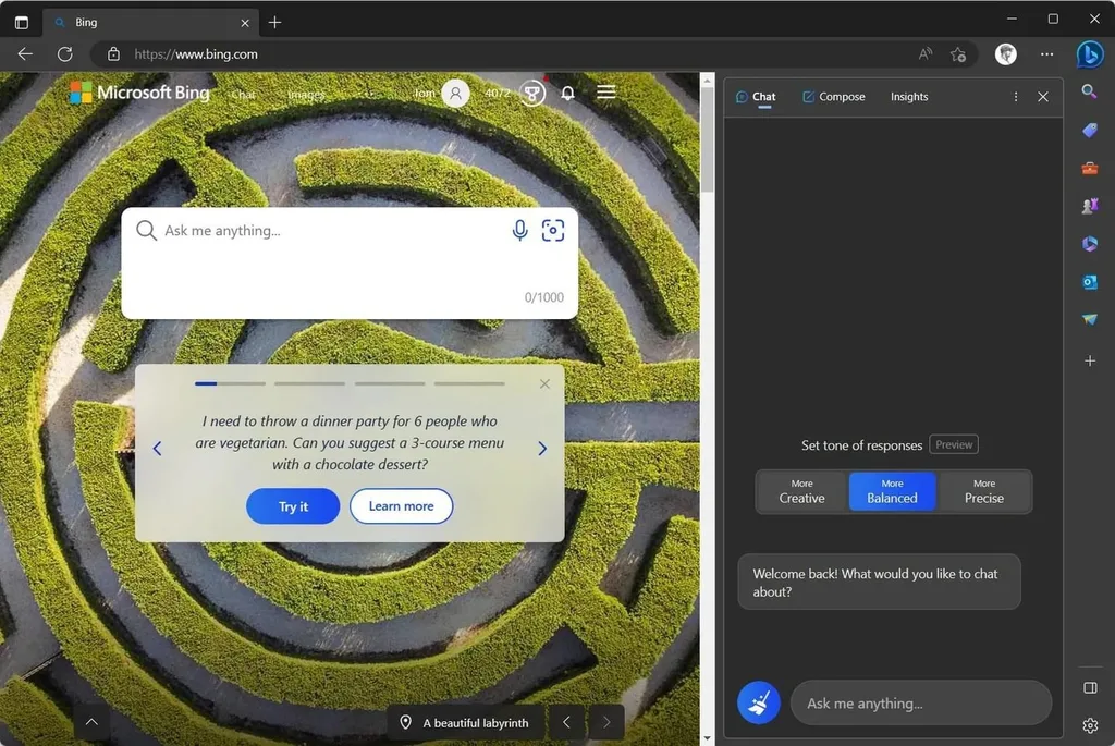 Bing’in yapay zekâlı sohbet botuna Microsoft Edge’de erişim kolaylaşıyor