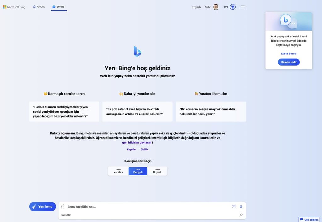 bing sohbet chrome safari