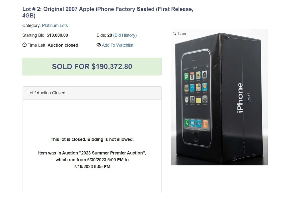 Kutusu açılmamış birinci nesil iPhone açık artırmayla 190 bin dolar karşılığında satıldı
