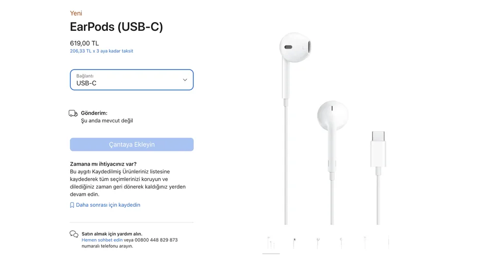 iPhone 15 ve 15 Pro ile birlikte USB-C portlu kablolu EarPods kulaklıklar satışa çıktı