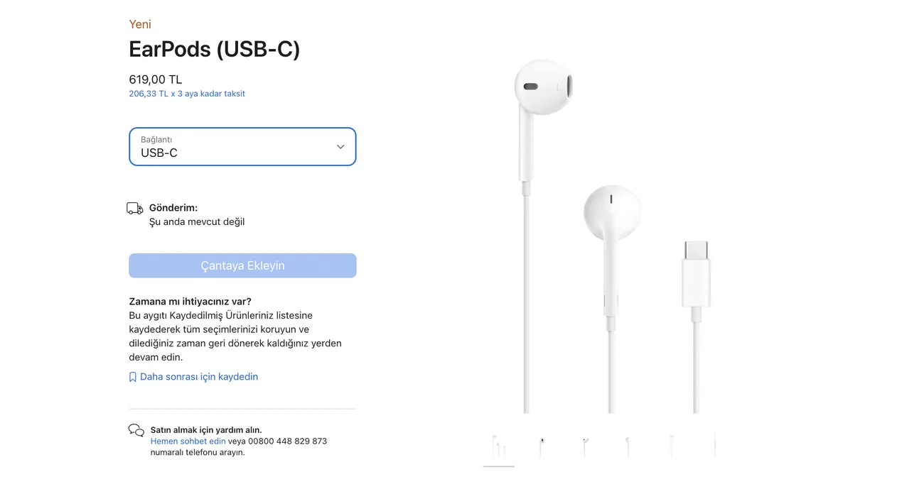 iPhone 15 ve 15 Pro ile birlikte USB-C portlu kablolu EarPods kulaklıklar satışa çıktı