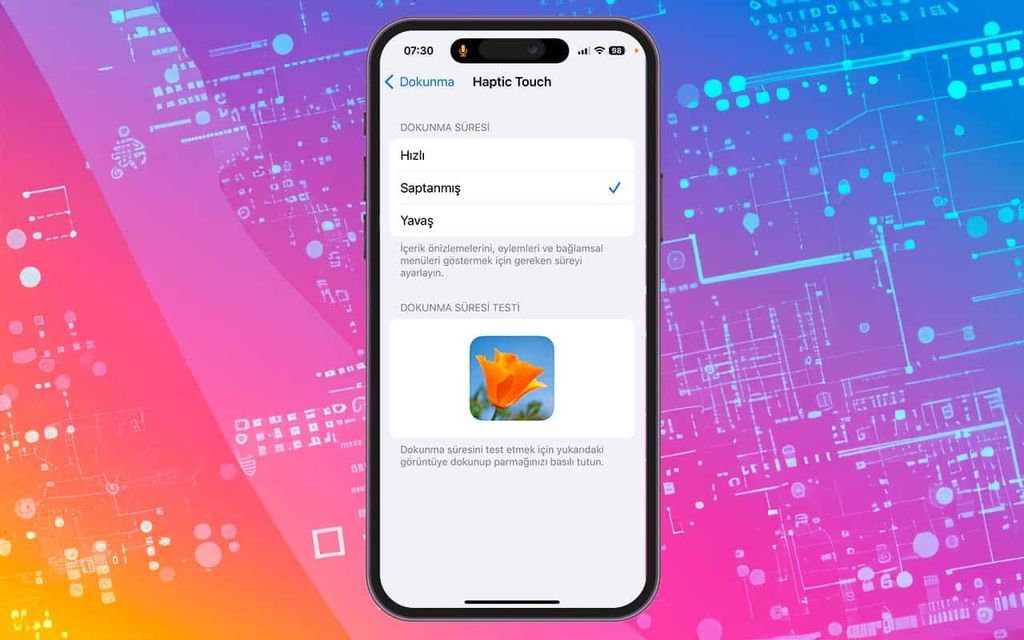 ios 17 haptic touch dokunma süresi