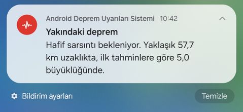 android deprem uyarıları sistemi
