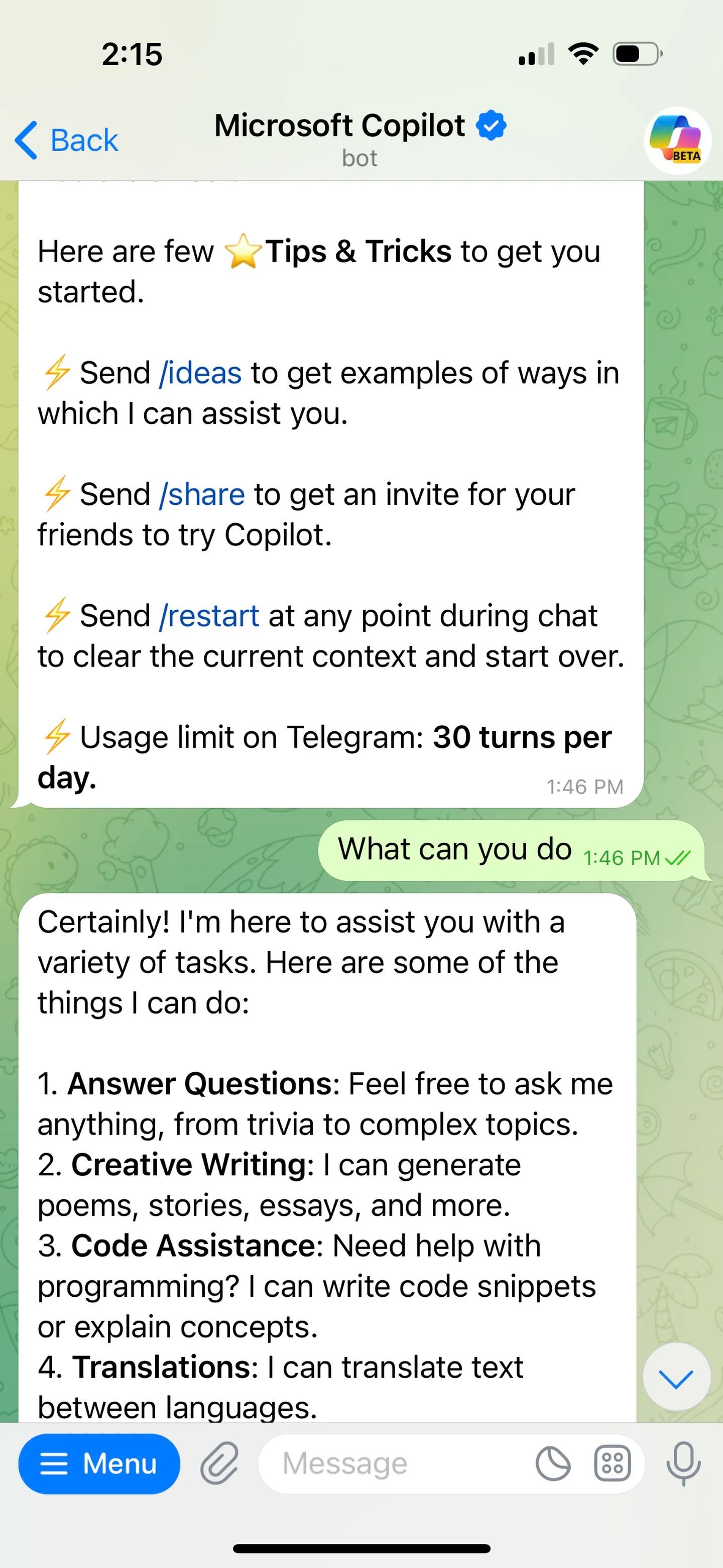 microsoft copilot telegram