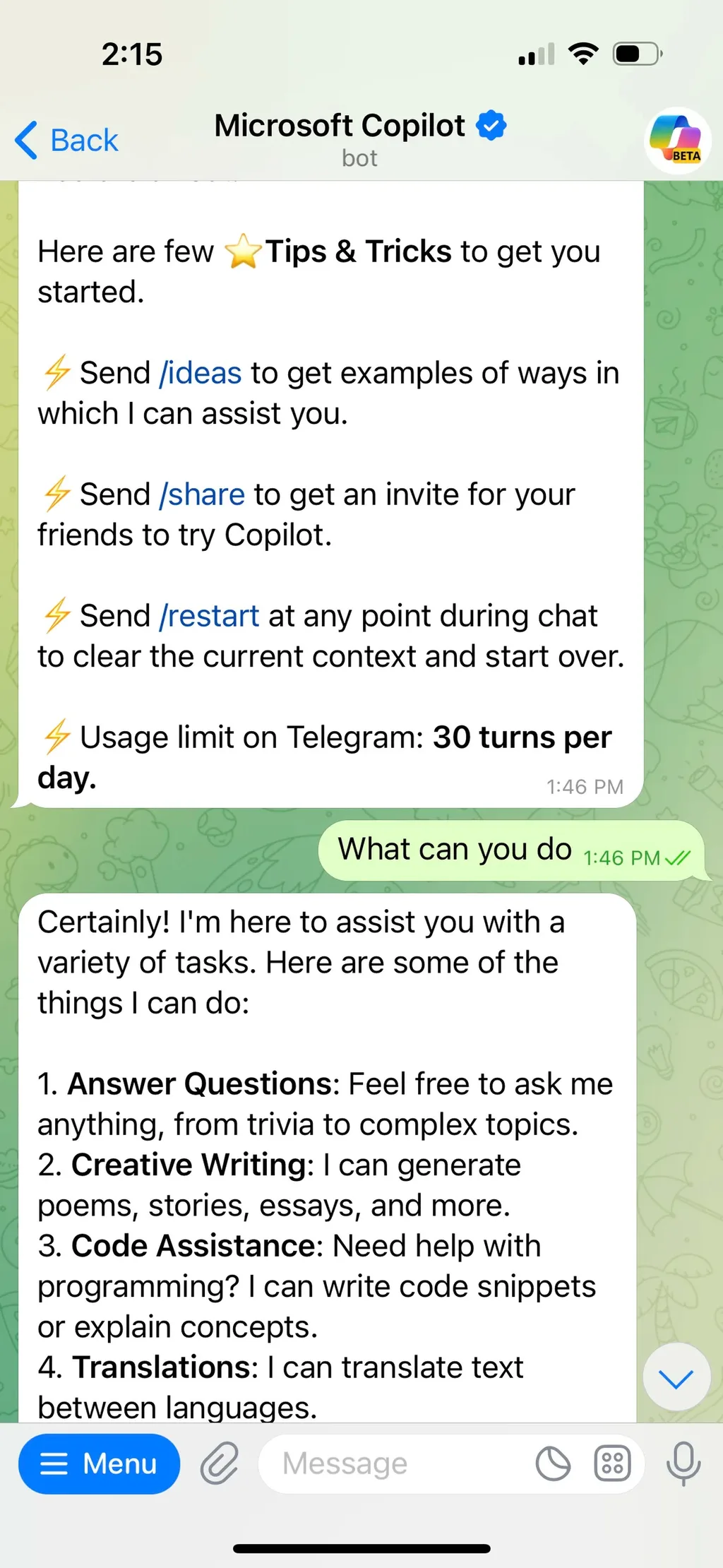 microsoft copilot telegram