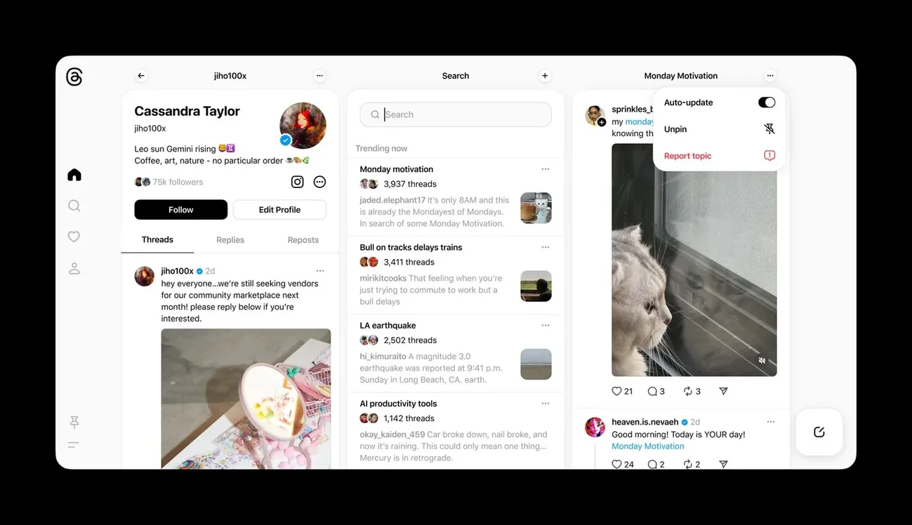 Meta, Threads için TweetDeck benzeri gerçek zamanlı gönderi akışını test ediyor
