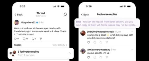 Threads, Mastodon ve diğer uygulamalardan gelen yanıt ve beğenileri gösterecek
