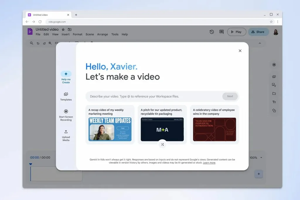 Google Gemini destekli yeni Vids uygulaması Workspace Labs’ta tanıtıldı