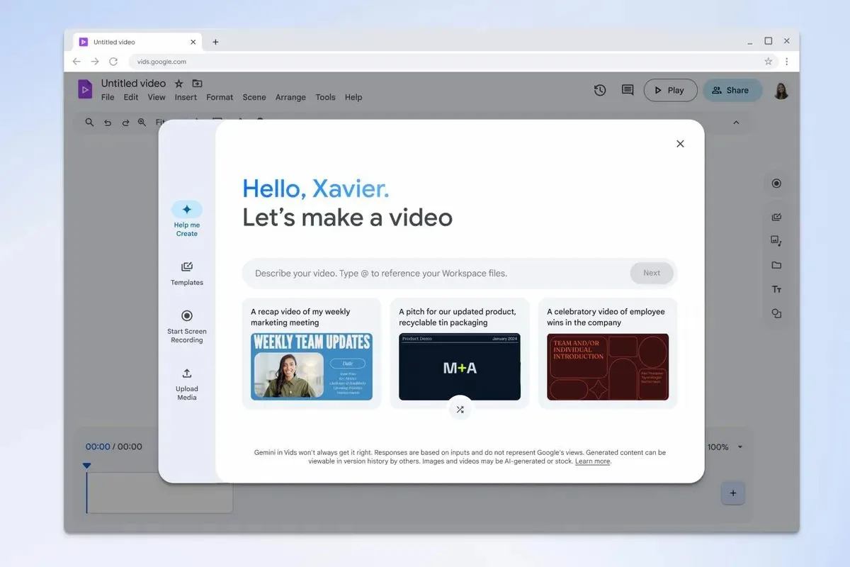 Google Gemini destekli yeni Vids uygulaması Workspace Labs’ta tanıtıldı