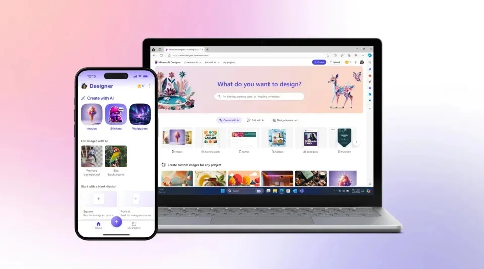 Microsoft Canva’ya rakip olarak geliştirdiği Designer’ı mobil cihazlara getirdi