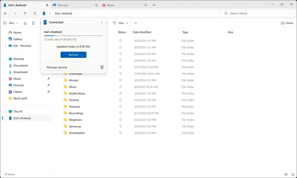 Microsoft, Windows 11’de Android telefonlar için yeni bir Dosya Gezgini özelliği test ediyor