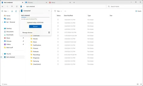 Microsoft, Windows 11’de Android telefonlar için yeni bir Dosya Gezgini özelliği test ediyor