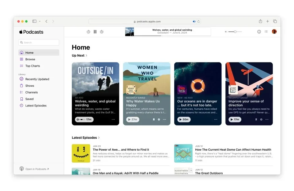 Apple Podcast’ler uygulamasının web arayüzünü yeniledi