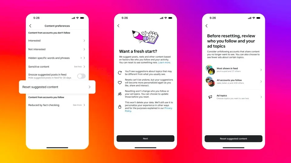 Instagram öneri ayarlarını “sıfırlama” imkanı sunacak