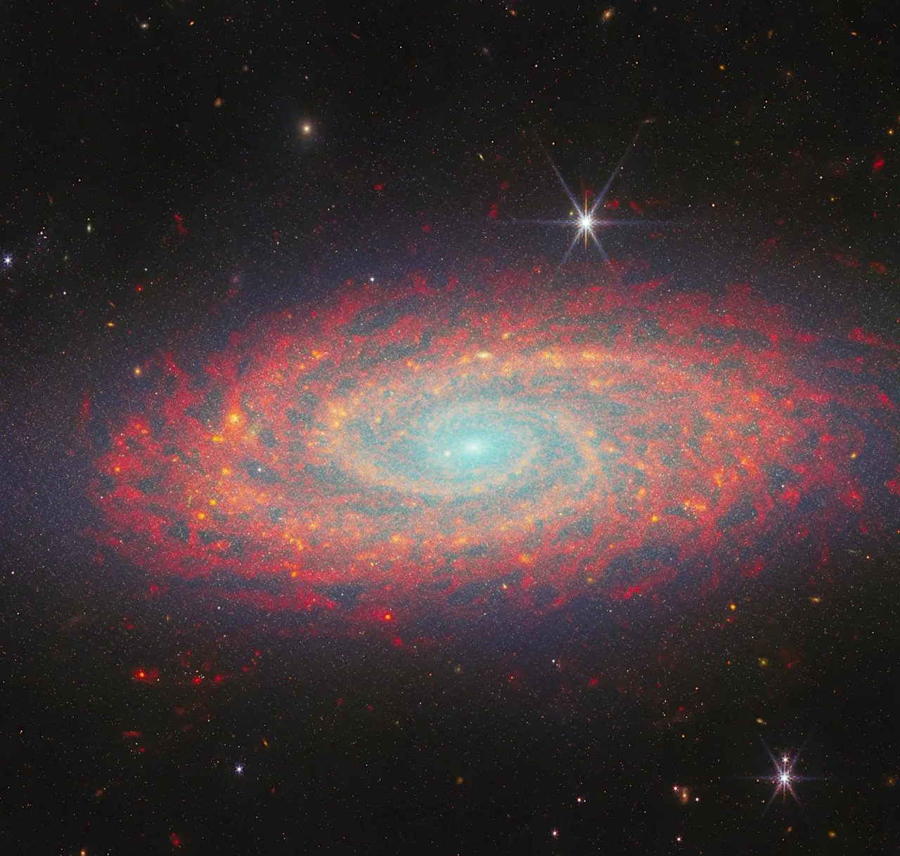 Hubble ve Webb teleskopları, NGC 2090 galaksisini farklı ışıkta görüntüledi