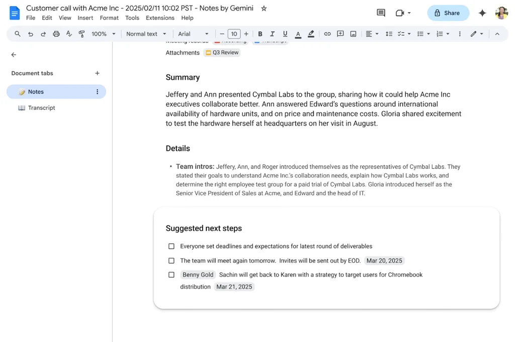 Google Meet yapay zekâ destekli not alma özelliğini geliştiriyor