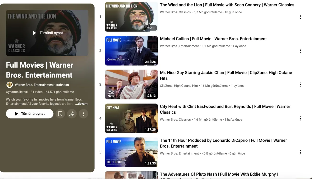 Warner Bros. 30’dan fazla filmi YouTube’a getirdi