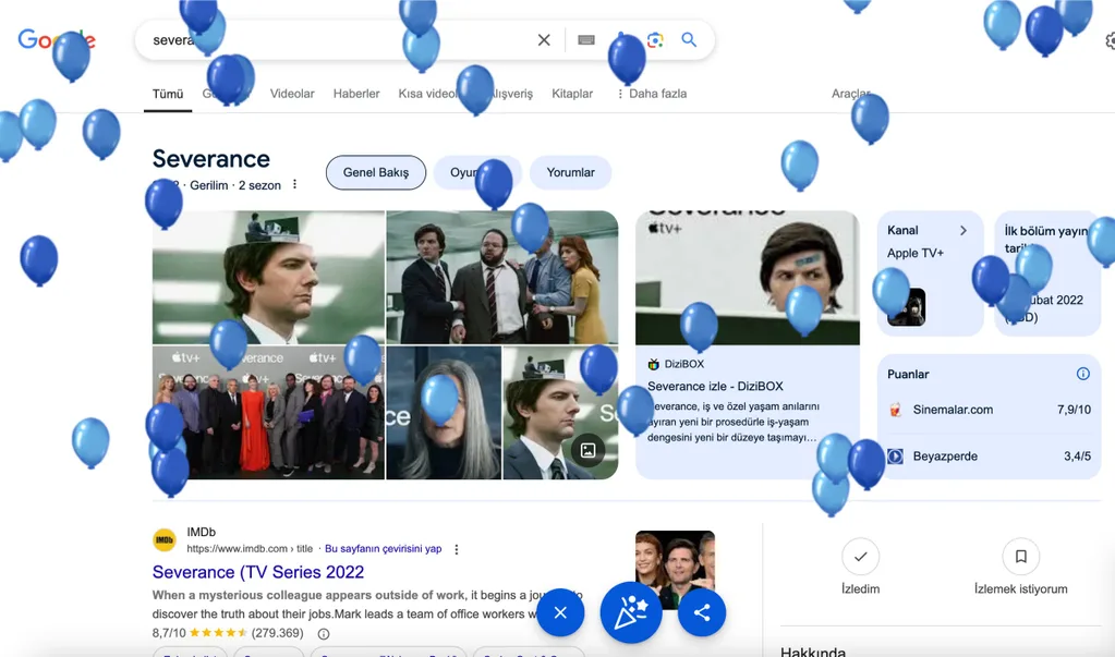Severance’ın ikinci sezon finali öncesinde Google’dan mavi balon sürprizi