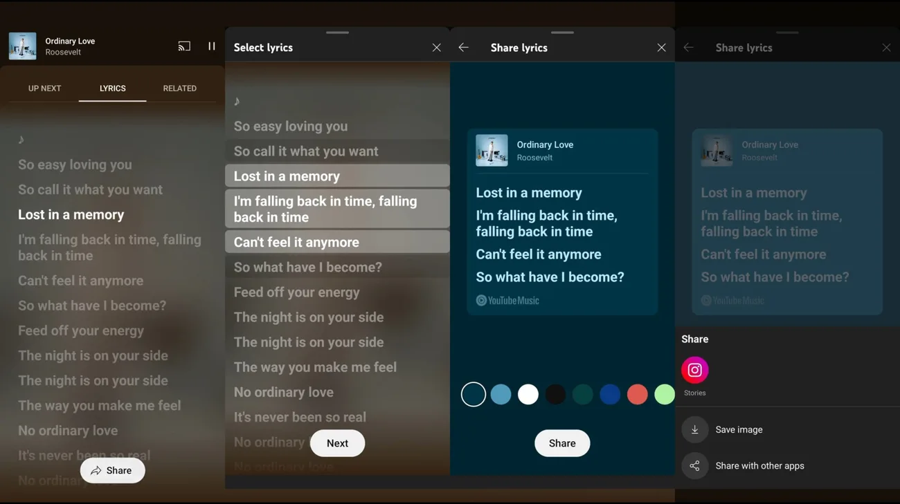YouTube Music, Android uygulamasına şarkı sözü paylaşımı özelliği ekledi